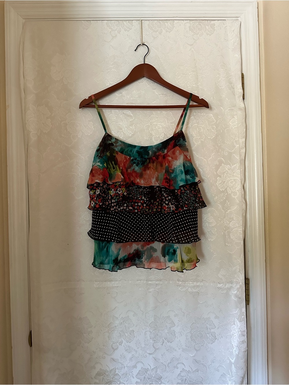 Layered Floral & Polka Dot Spaghetti Strap Top in Multicolor